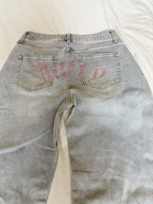 Juicy Couture Wide Leg Jeans Womens 7/28 Pink Rhinestone Sparkle Y2K Bling NEW