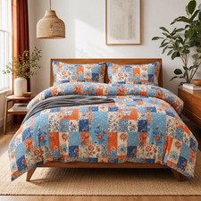 NEW Anthropologie Blue Orange Boho Floral Patchwork Duvet Bedding Sham Set