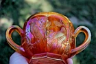 ANTIQUE NORTHWOOD SINGING BIRDS CARNIVAL GLASS SUGAR BOTTOM - MARIGOLD