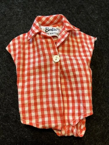 Vintage Barbie 967 Picnic Set Red & White Checked Body Suit Top Shirt - 1960
