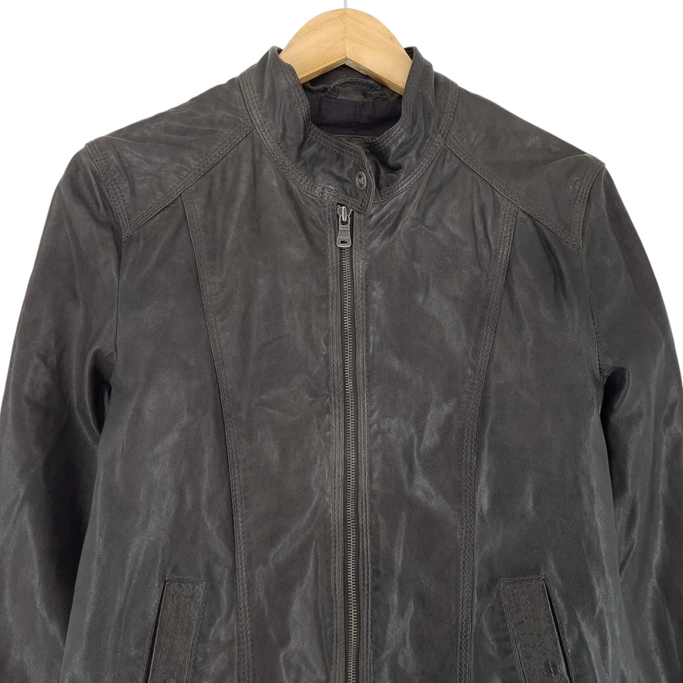 Milestone Vintage Bikerjacke Damen Leder Grau Ml7 Größe 40 - Bild 2 von 4