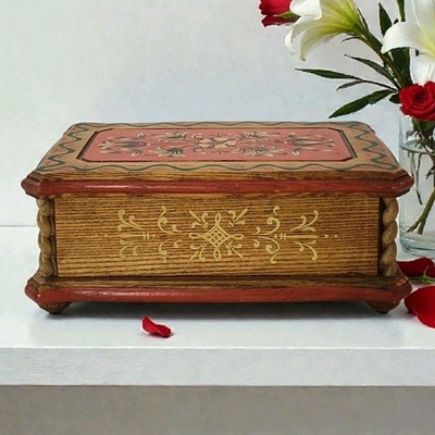 Vtg Ruege Music Box Swiss Movement Hand Painted Plays ''My Lily Adieu'' Tested EC 
