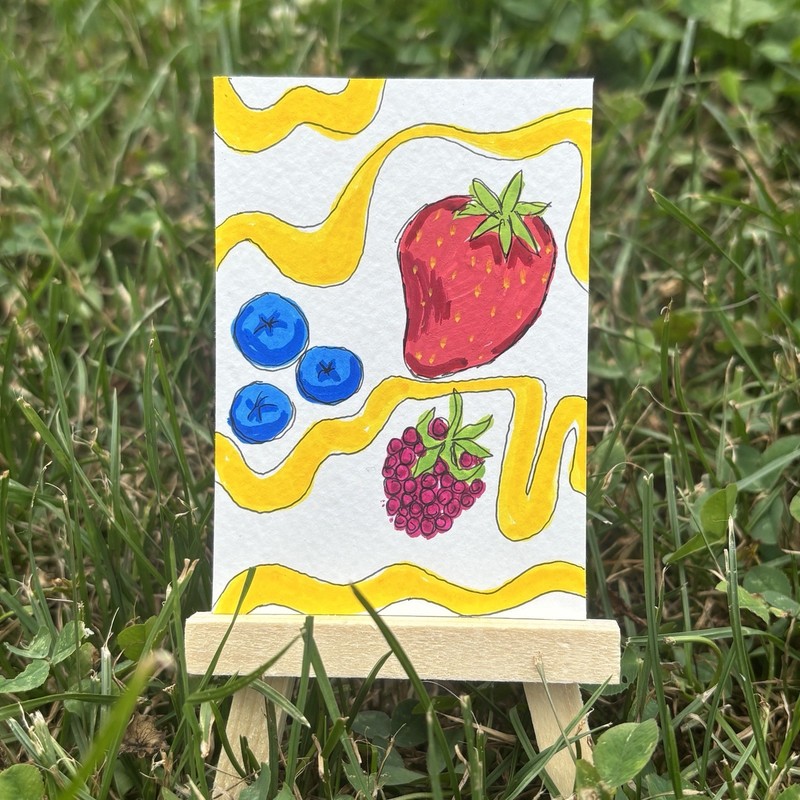 ACEO Original Art Card Fruit Berries- strawberries, blueberries, raspberries 2/3
