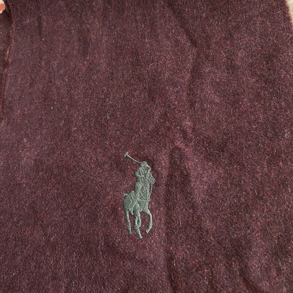 Polo Ralph Lauren 100% Lana de Cordero Bufanda Unisex Púrpura Verde Big Pony Hecho en Italia Foto 2 de 4