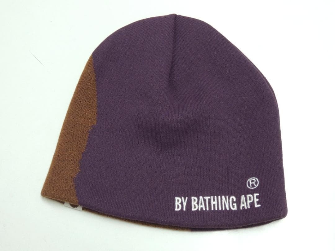A Bathing Ape BAPE Ape Head Beanie Knit Cap Purple Streetwear Logo