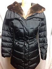 Laundry Quilted Down Coat With Faux Fur Hood Xs Black Nwot
