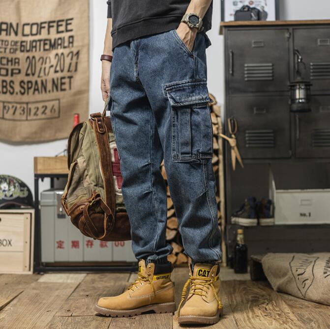 【BAON】Joylin Work Cargo Denim Pants Xineicy Women's Mid Waist Pocket Cargo Jeans Washed Baggy