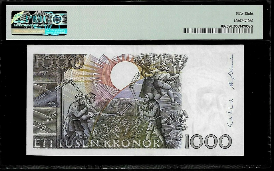 Sweden 1000 Kronor 1989-92 PMG 58 Pick # 60a King Gustaw Vasa - Image 2 of 2