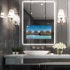 Smart Bathroom Vanity Mirror with Touchscreen TV, LED Light Anti-Fog