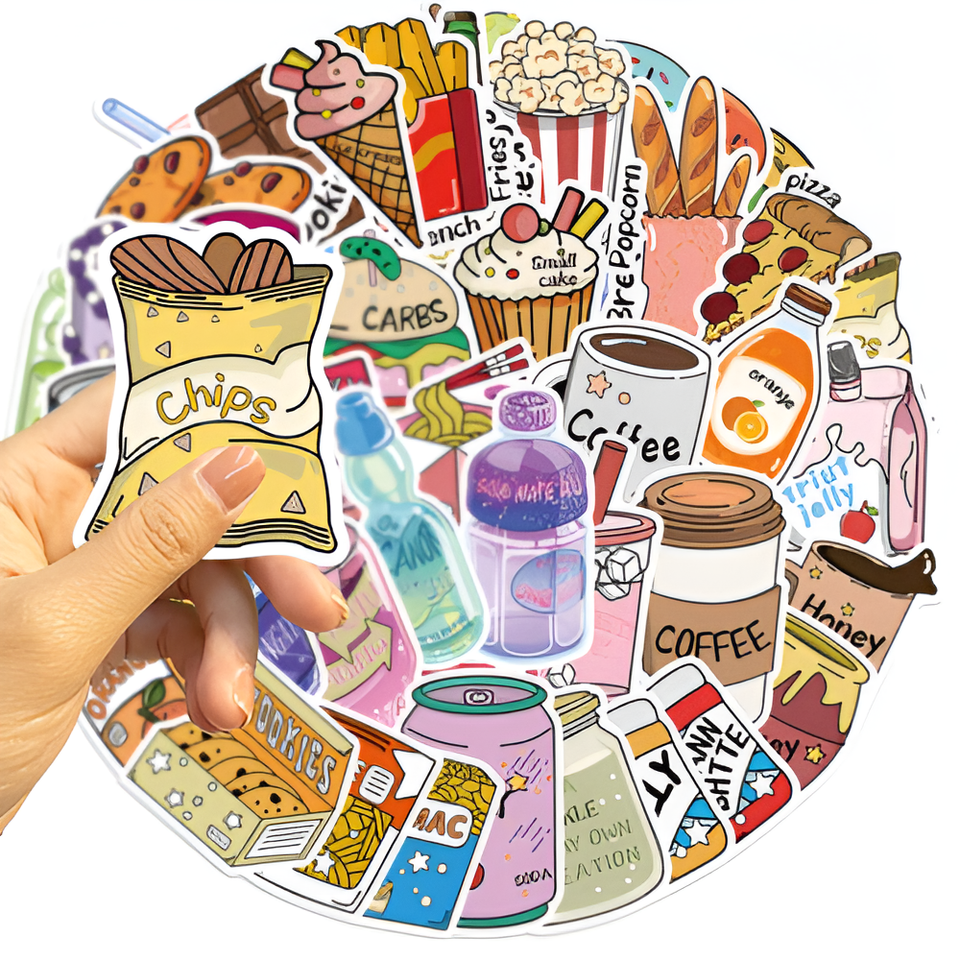 Cartoon Food Stickers x 10 Self Adhesive Journal & Scrapbook (A51