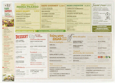 PRL) TEMPORARY DISPOSABLE MENU MENU RESTAURANT MENU' RESTAURANT LUNCH BREAK 