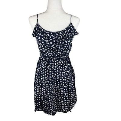 Pimkie Dress Women Small Blue Birds All Over Print Fit Flare Sleeveless Mini