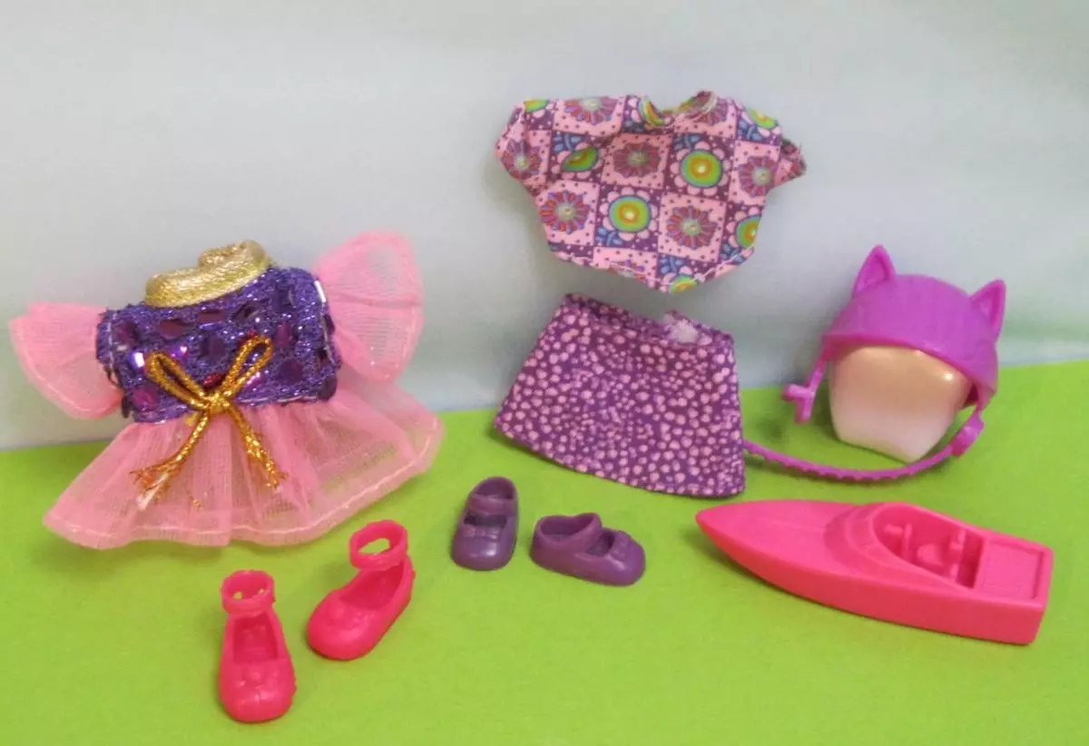 Barbie KELLY DOLL PLAY CLOTHES SHOES purple pink DRESS SKIRT FLORAL TOP BOAT