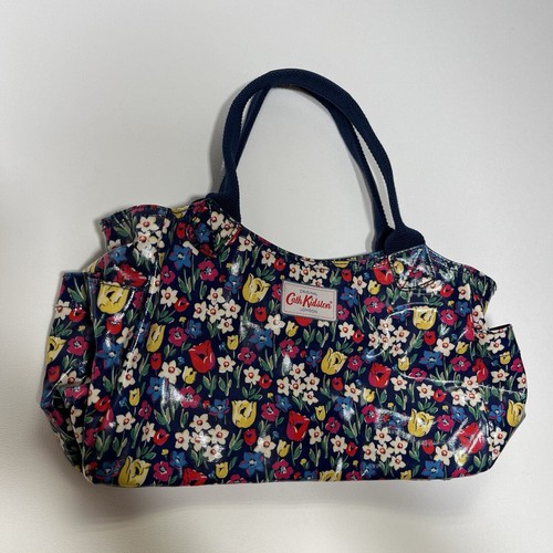 Cath Kidston Blue Bright Floral Print Oil Cloth Handbag Medium VGC - 第 2/11 張圖片