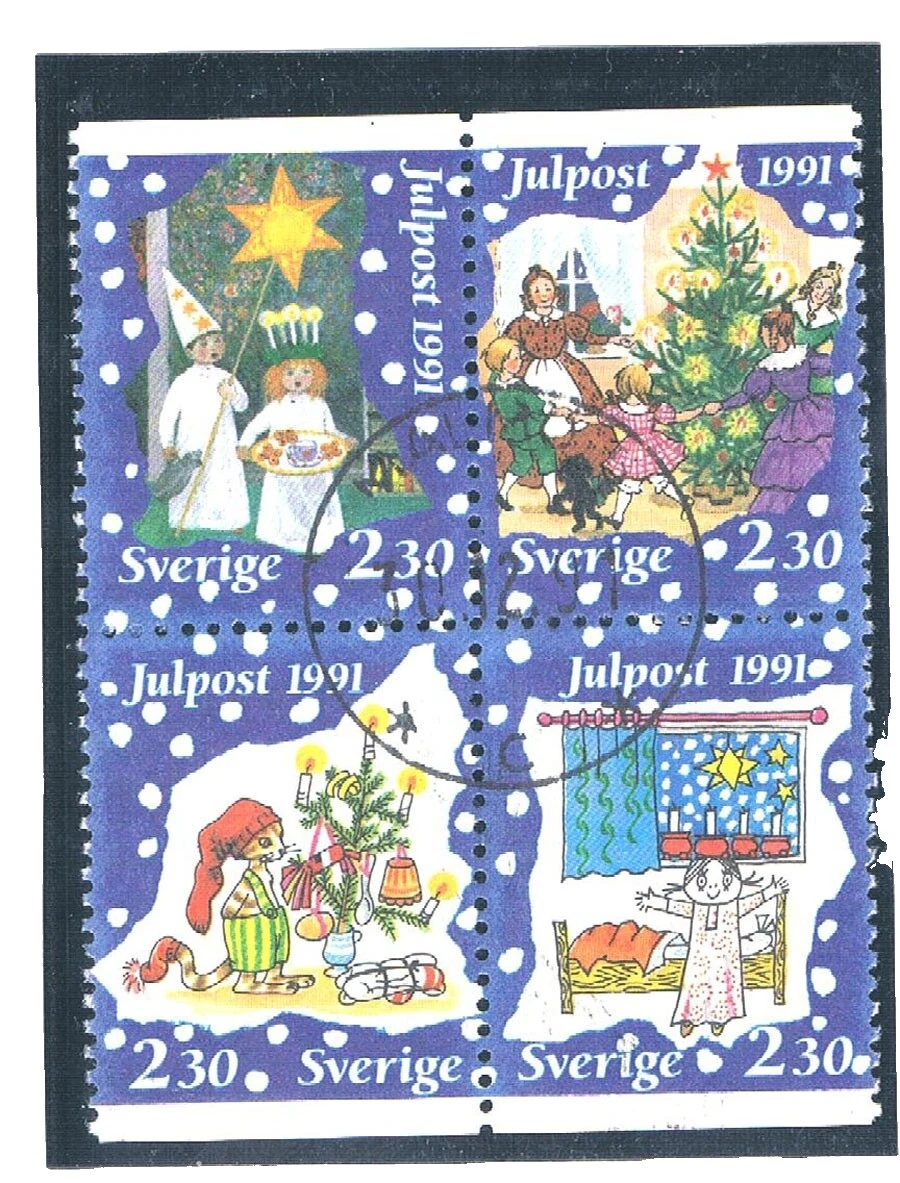 Сезонные, рождественские б/у шведские марки