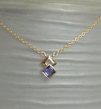 Vintage Double Diamond Amethyst Rhinestone Necklace #5783 Gift Box Free Ship