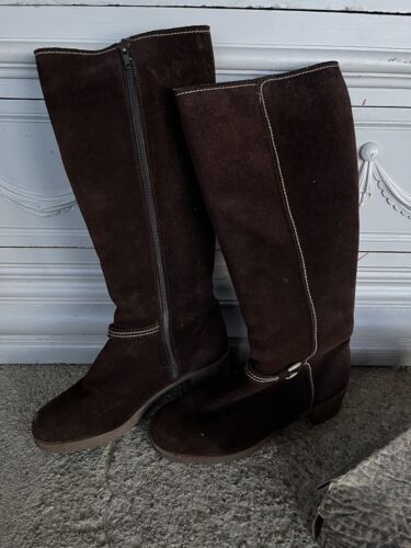 Brązowe zamszowe buty do kolan z podszewką z ścięciem Morlands vintage lata 1970. - Zdjęcie 1 z 7