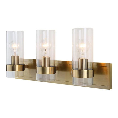 Uttermost Cardiff 3-light Coastal Glass and Steel Vanity in Antique Brass - Picture 1 of 9