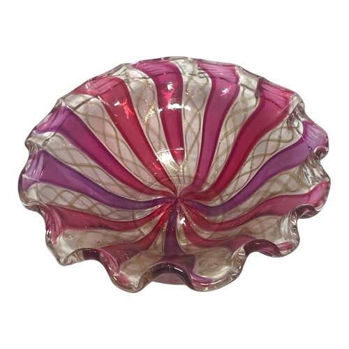 Murano Venetian Art Glass Red Ribbon Latticino Handblown Candy Dish 4” x 1-3/4” - Picture 9 of 10