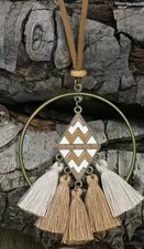 30-32" Sweater Leather Necklace With 3" Wood Pendant Tassel New Free Ship 8021