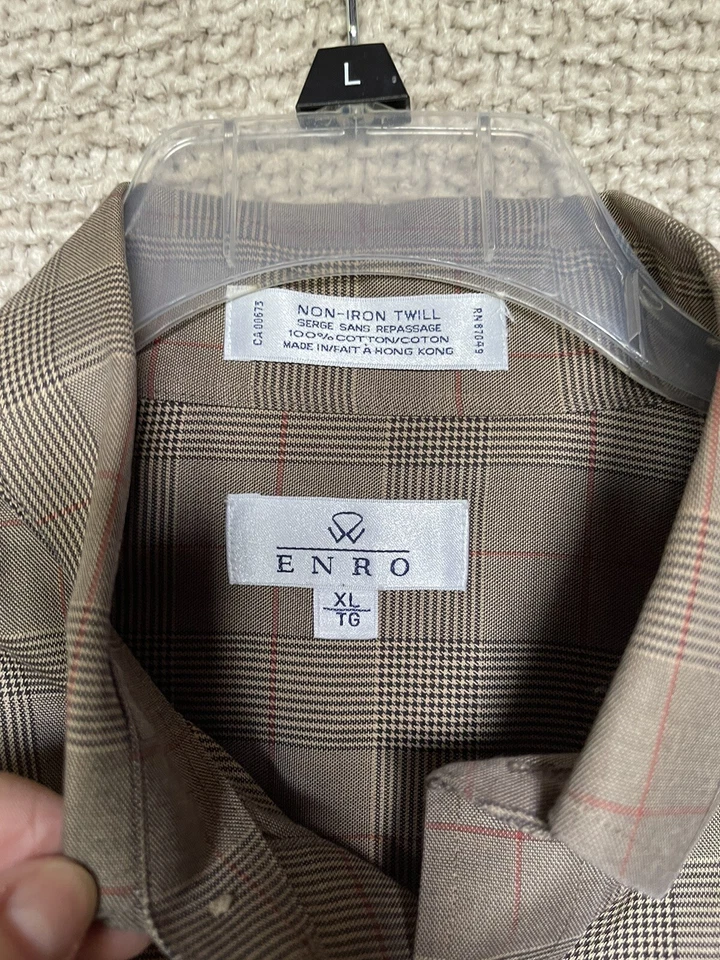 Camisa de vestir ENRO para hombre XL a cuadros manga larga algodón sin planchar Foto 3 de 4