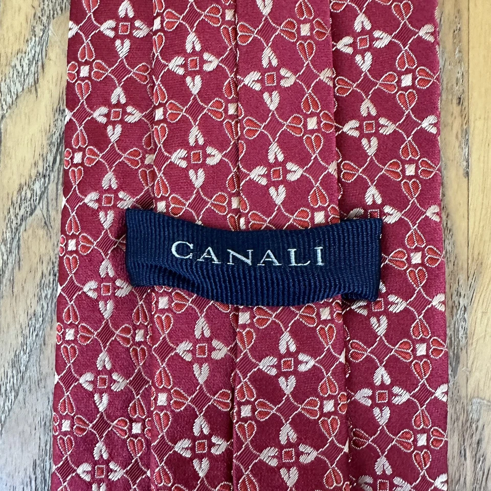 Canali мужской галстук красный цветочный геометрический шелк сделано в Италии - Изображение 2 из 4