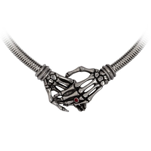Alchemy Gothic Take Me With You Necklace Red Wedding Ring Skeleton Hands P941 - Picture 4 of 4