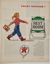 Original 1954 Texaco Ad: Registered Restroom Series, Girl with Suitcase