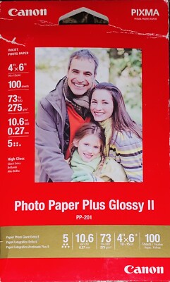 Canon PP-201 Photo Paper Plus Glossy II, 4x6 inch - 100 Sheets NEW Open Box