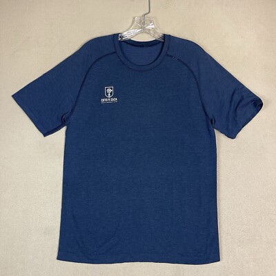 Lululemon Shirt Mens Medium Blue Performance Stretch Athletic Tee Goto De Gaza