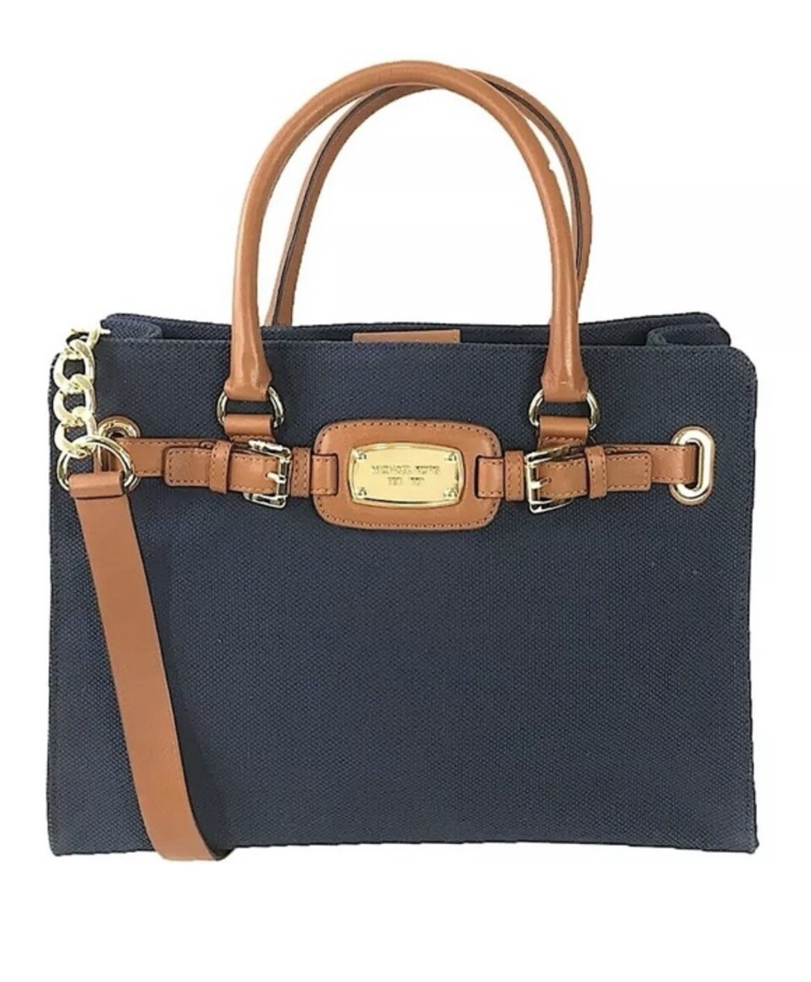 Michael Kors Hamilton Navy Canvas Leather Tote Bag Large Purse