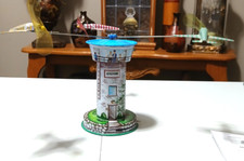 Vintage Schylling Aerodrome Airport Control Tower Wind Up Tin Litho Metal Toy.