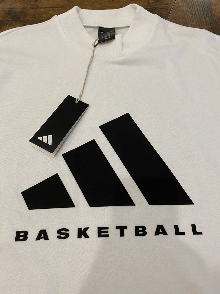 Brand New! Adidas Basketball T-Shirt, Loose-Fit White Mock Neck
