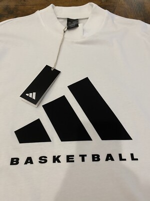 Brand New! Adidas Basketball T-Shirt, Loose-Fit White Mock