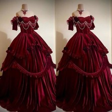 Burgundy Velvet Prom Dresses Princess Beading Ruffles Women Evening Gowns