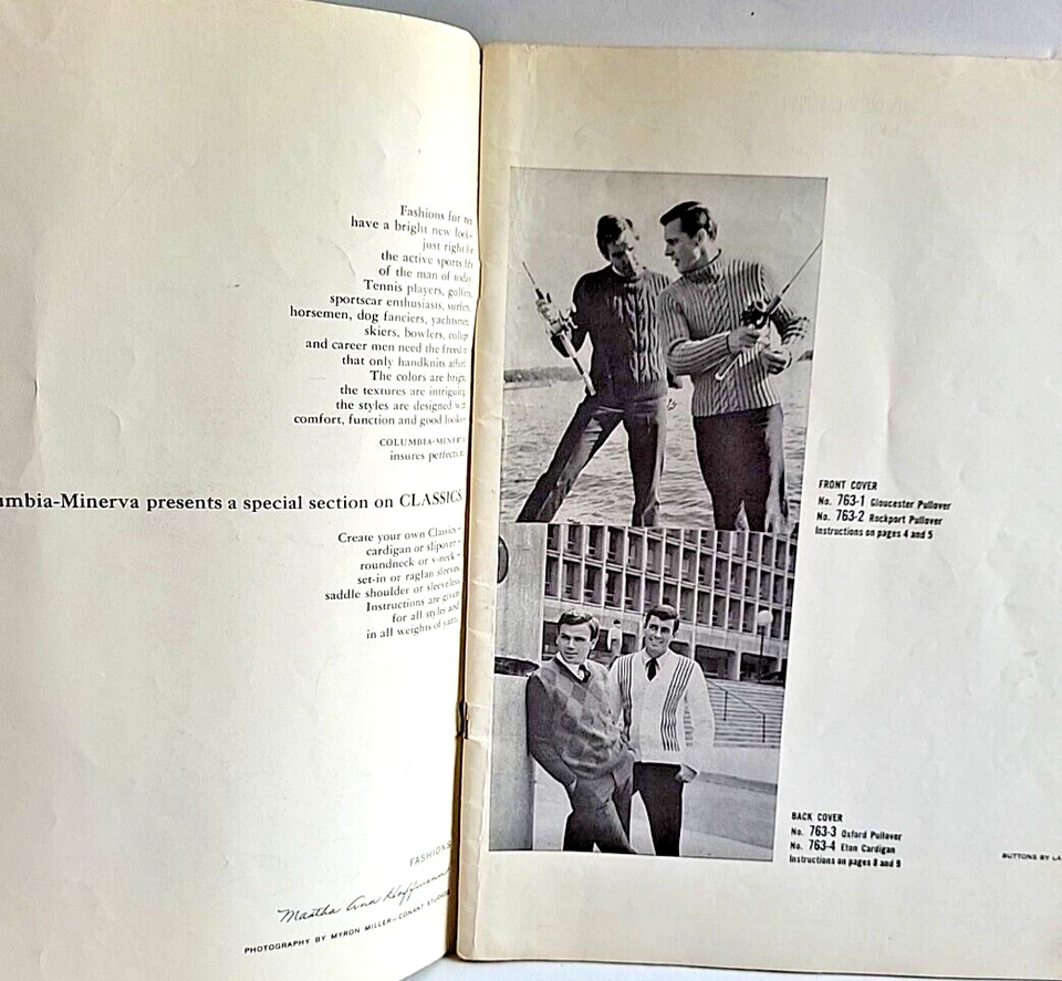 Hand Knits for Men Columbia Minerva Booklet #763 Sweater Pullover Cardigan Vest - Image 4 of 4