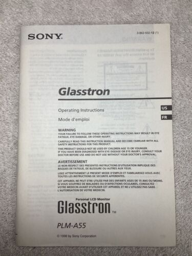 Monitor LCD personal Glasstron PLM-A55 instrucciones de funcionamiento EE. UU./FR vintage 1998 - Imagen 1 de 10
