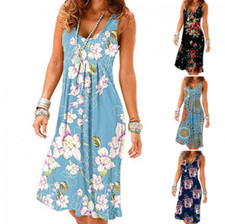 Women's Dress Casual Summer Print Vest Loose Sleeveless Pleated Slimming Dress