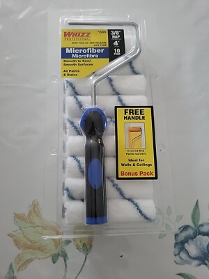 Microfiber Paint Rollerbrush 10 Pack, 3/8 NAP, 4 Inches Long, Handle Included.