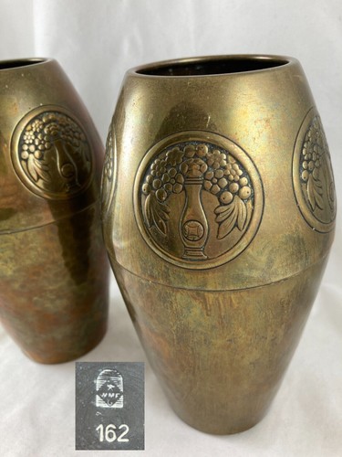 Jugendstil WMF Vases Pair Hammered Brass Early Mark Real not copies 1903-1910