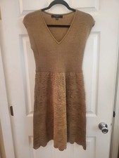 Nine West Dress Sleeveless Cable Knit M Khaki Small Flaw Preppy Classic Career