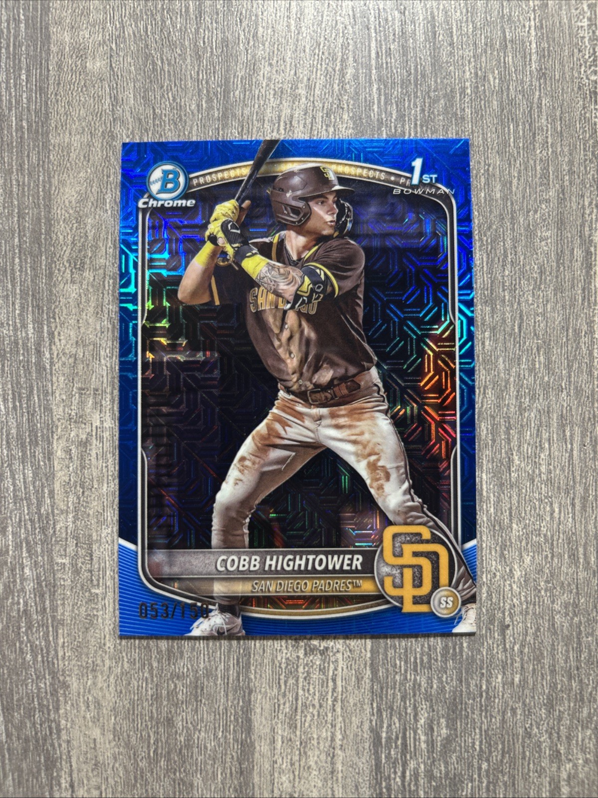 2025 Bowman Chrome Cobb Hightower 1st Bowman Blue Mojo Refractor RC /150