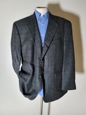 48L Ralph Lauren brown blue Plaid HAIRY Wool Tweed Sport Coat Blazer Jacket