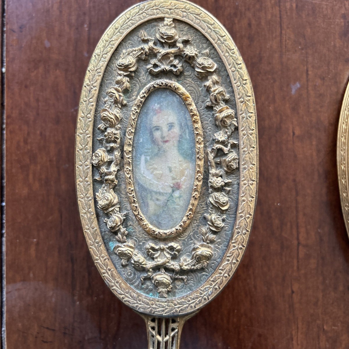 英国　ヴィンテージ　手鏡　ブラシ 英国ヴィンテージ手鏡ブラシ