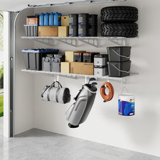 FLEXIMOUNTS 2-Pack Garage Shelving with Hooks, 2X6Ft Storage Shelves, White