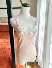 Vintage Victoria s Secret Size Small Pink Lace Embroidered Cami Cotton Blend