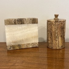 Waterstone Dark Travertine Onyx Toothbrush Q-Tip Holder Solid Handmade Mexico