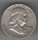 1958 D FRANKLIN HALF DOLLAR 90% SILVER DENVER MINT .50¢ UNITED STATES OF AMERICA