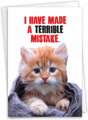 - Funny Sorry Greeting Card with 5 X 7 Inch Envelope (1 Card) - Cat Terrible Mis
