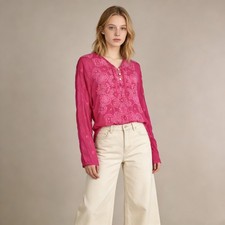 NWOT Johnny Was Silk Floral Embroidered Tunic SHIRT Blouse Pink Sz S